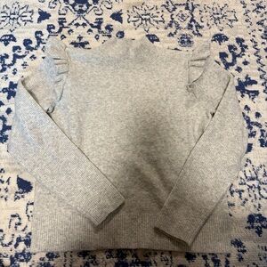 LOFT Light Gray Ruffle Shoulder Mock Neck Sweater